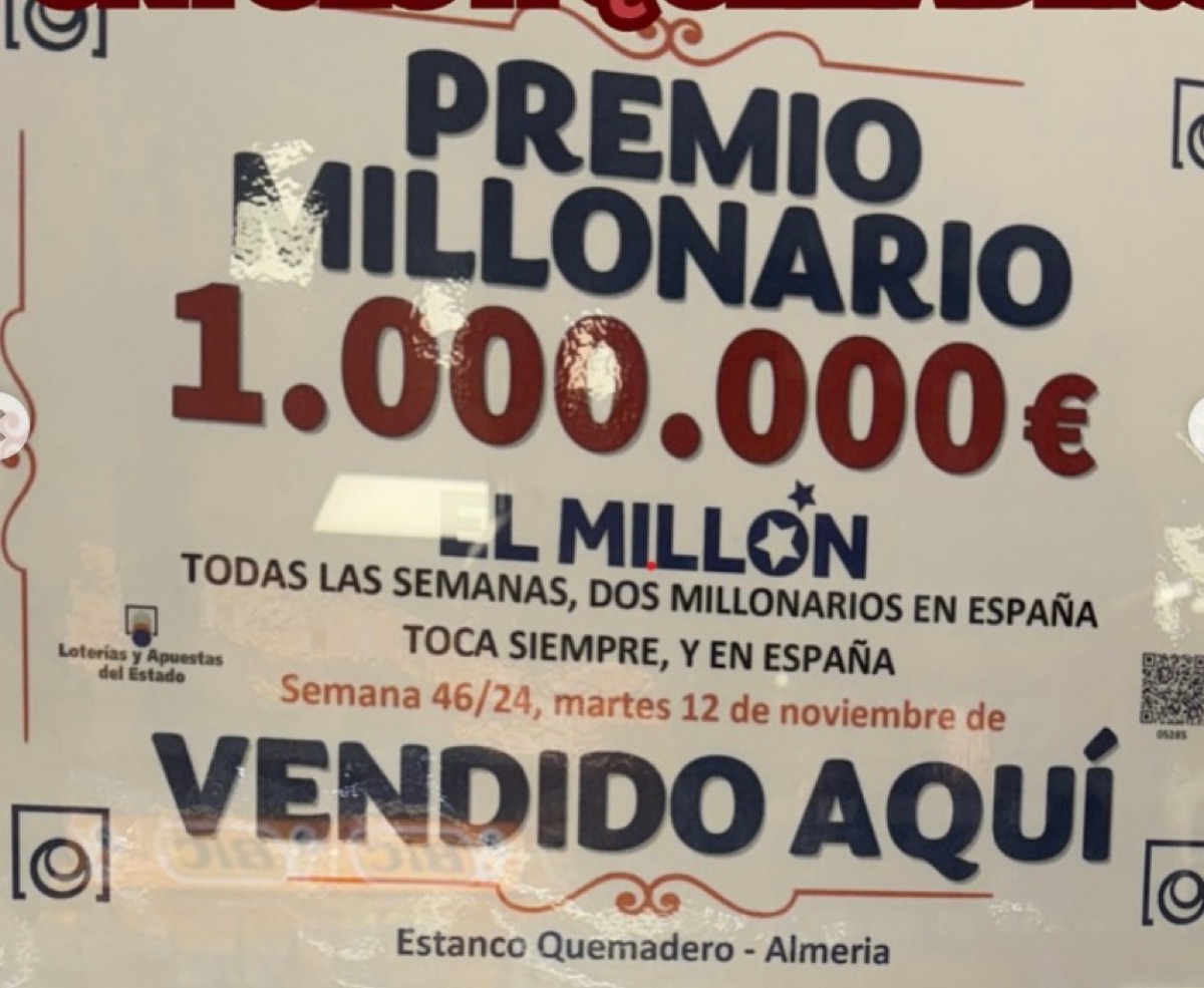 Premio Millonario de 1.000.000€ vendido en Estanco Quemadero, Almería
